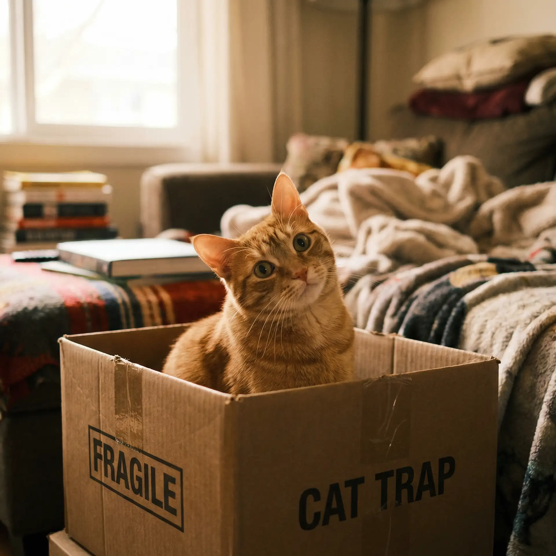 橘猫躲在纸箱里 - 附近100块钱的爱情